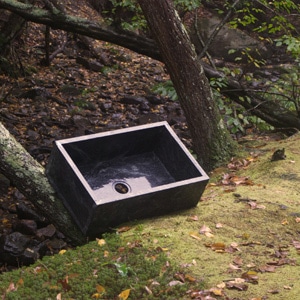 Soapstone sink against tree